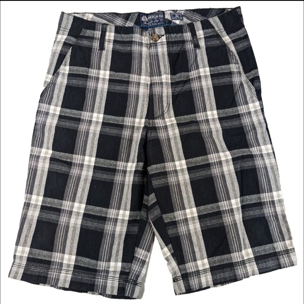 American Rag Men's Shorts Plaid Black Size 32 Slim Fit 100% Cotton Outdoor